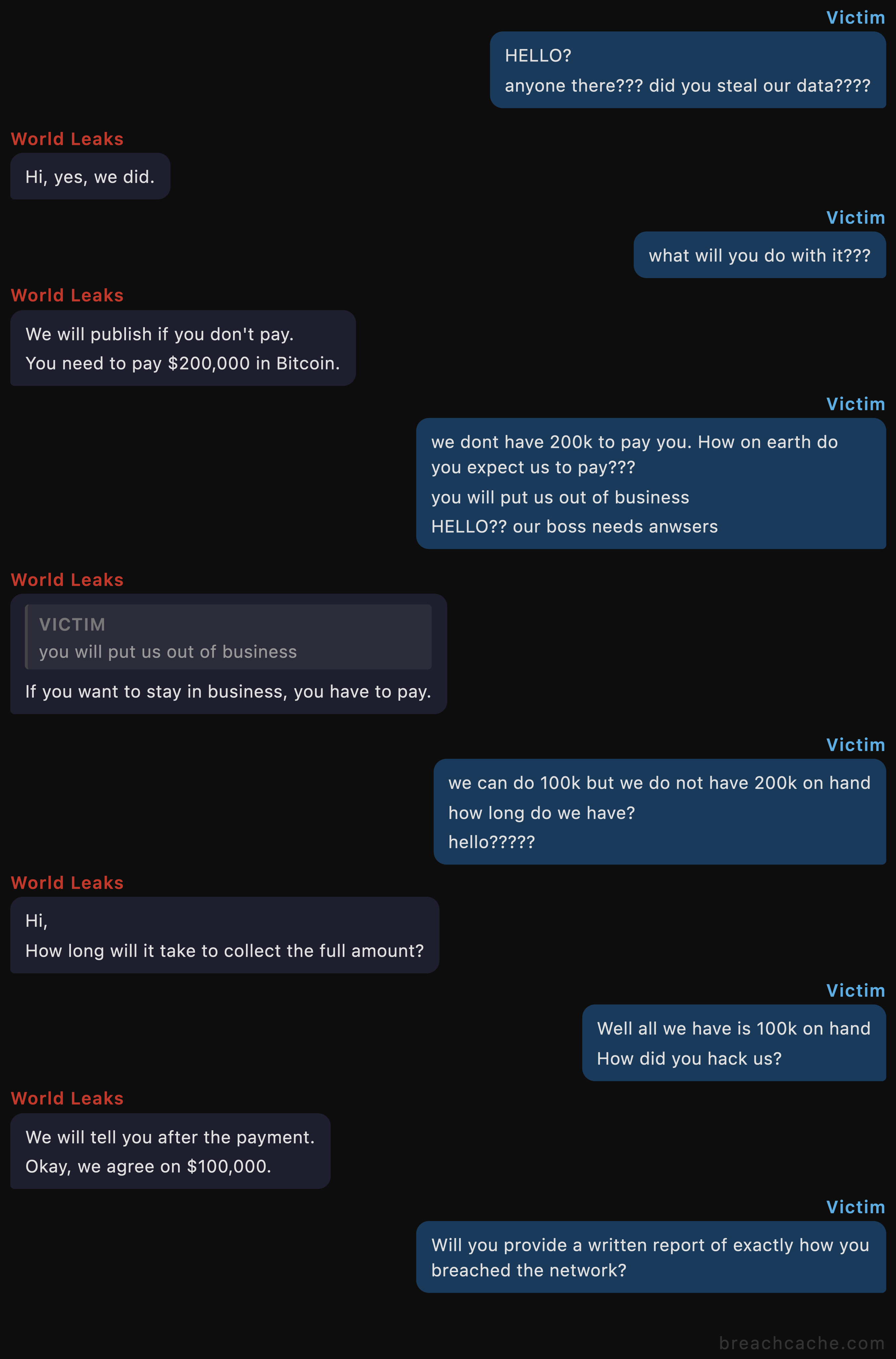 World Leaks negotiation portal chat log