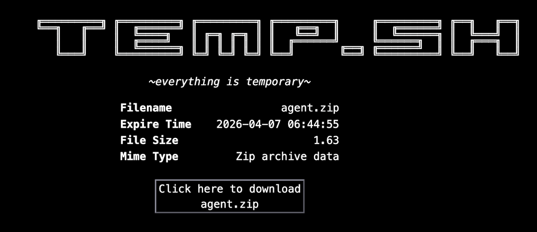 agent.zip downloaded from temp[.]sh